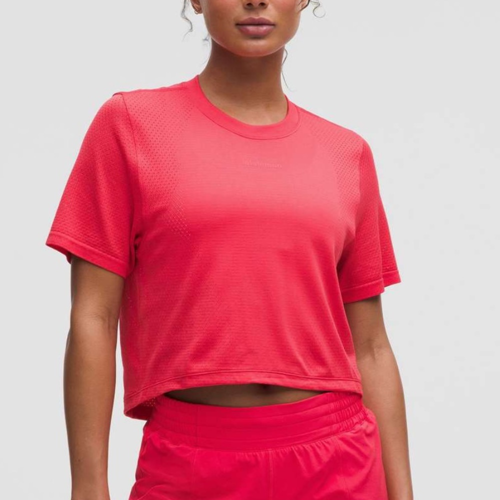 lululemon athletica Coral Pink Cropped Performance Tee